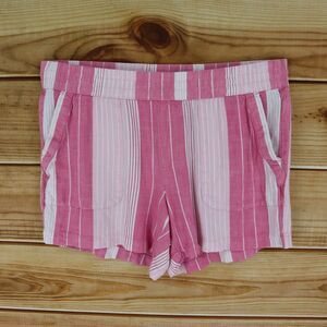 Sonoma Casual Shorts Womens L Pink White Striped Cotton Elastic Waist‎ Pockets